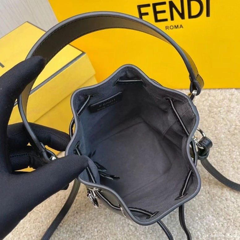 Affordable Bucket Calf Bag Fendi Mon Mini Tresor FF In Black Motif Brown Leather 0821